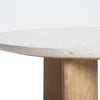 Macro detail shot focusing on the smooth polished surface and multicolored flecks of the white seashell finish