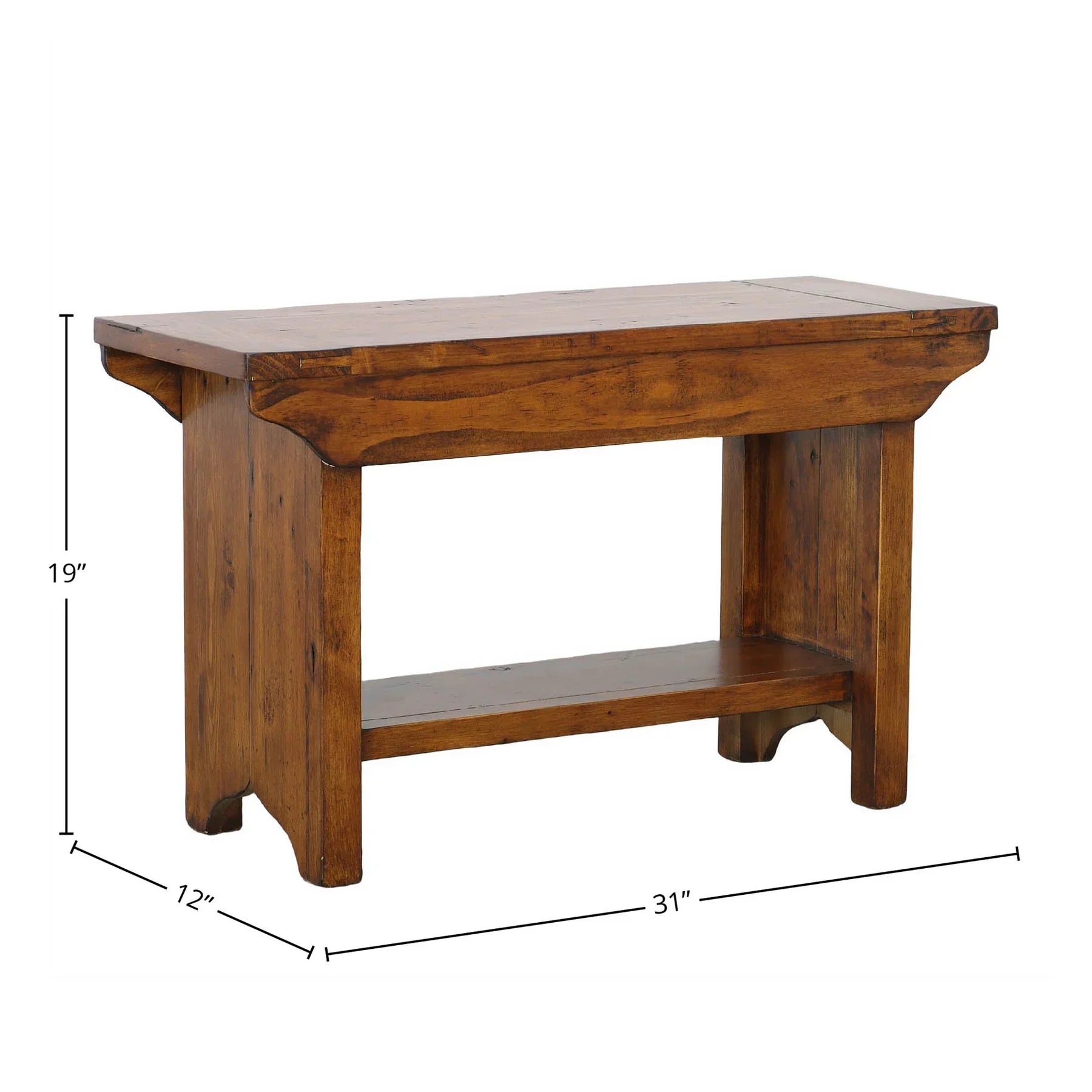 Direct front perspective showcasing the thick wood top and sturdy pedestal-style legs of the African Dusk bench