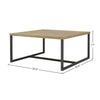 Product shot of the Irondale table with dimensional markers for height, width, and depth