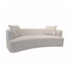 Angled view of Isabella sofa with curved design and soft upholstered fabric