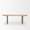 Straight-on side profile view highlighting the unique architectural arched leg design and slim oval tabletop