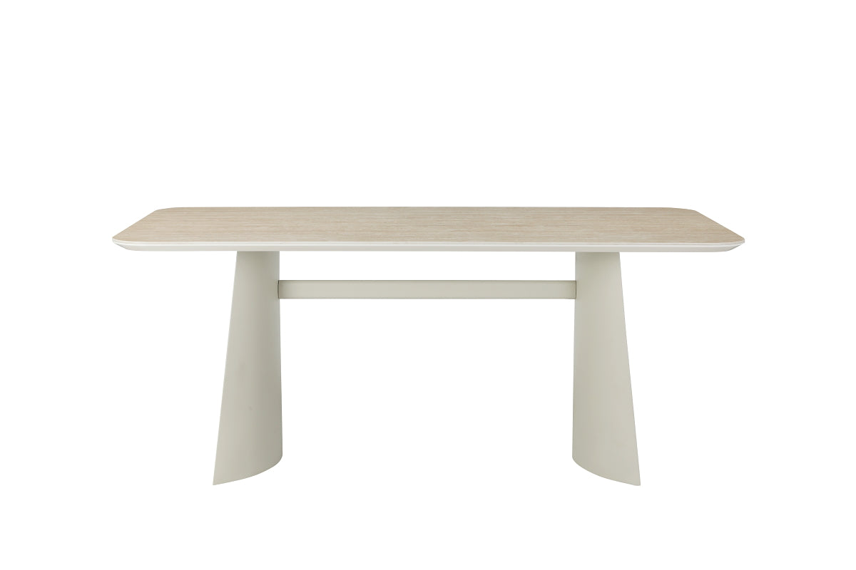 Itska ceramic top dining table with travertine finish and light grey base, modern rectangular dining table for contemporary dining room