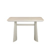 Itska modern ceramic top dining table with travertine finish and sculptural light grey base, elegant minimalist dining table for contemporary homes