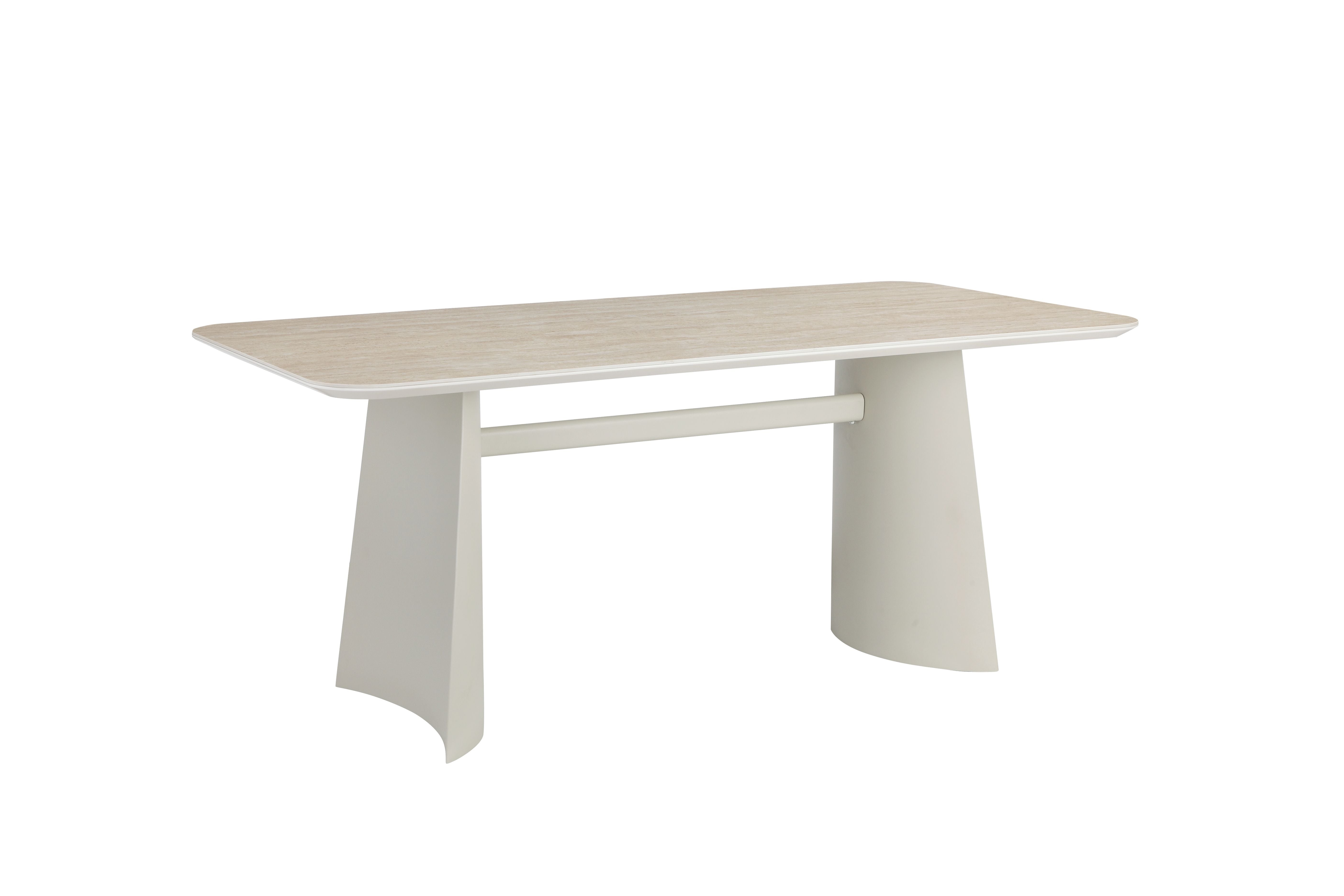 Itska ceramic top dining table with travertine finish and light grey base, modern rectangular dining table for contemporary dining room