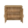 View of the sideboard with both doors open to showcase the spacious interior storage and single central wooden shelf