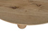 Close-up high-angle view highlighting the authentic natural oak wood grain and smooth circular edge of the tabletop
