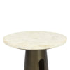 Close-up view showcasing the polished white marble surface and unique natural veining patterns of the tabletop