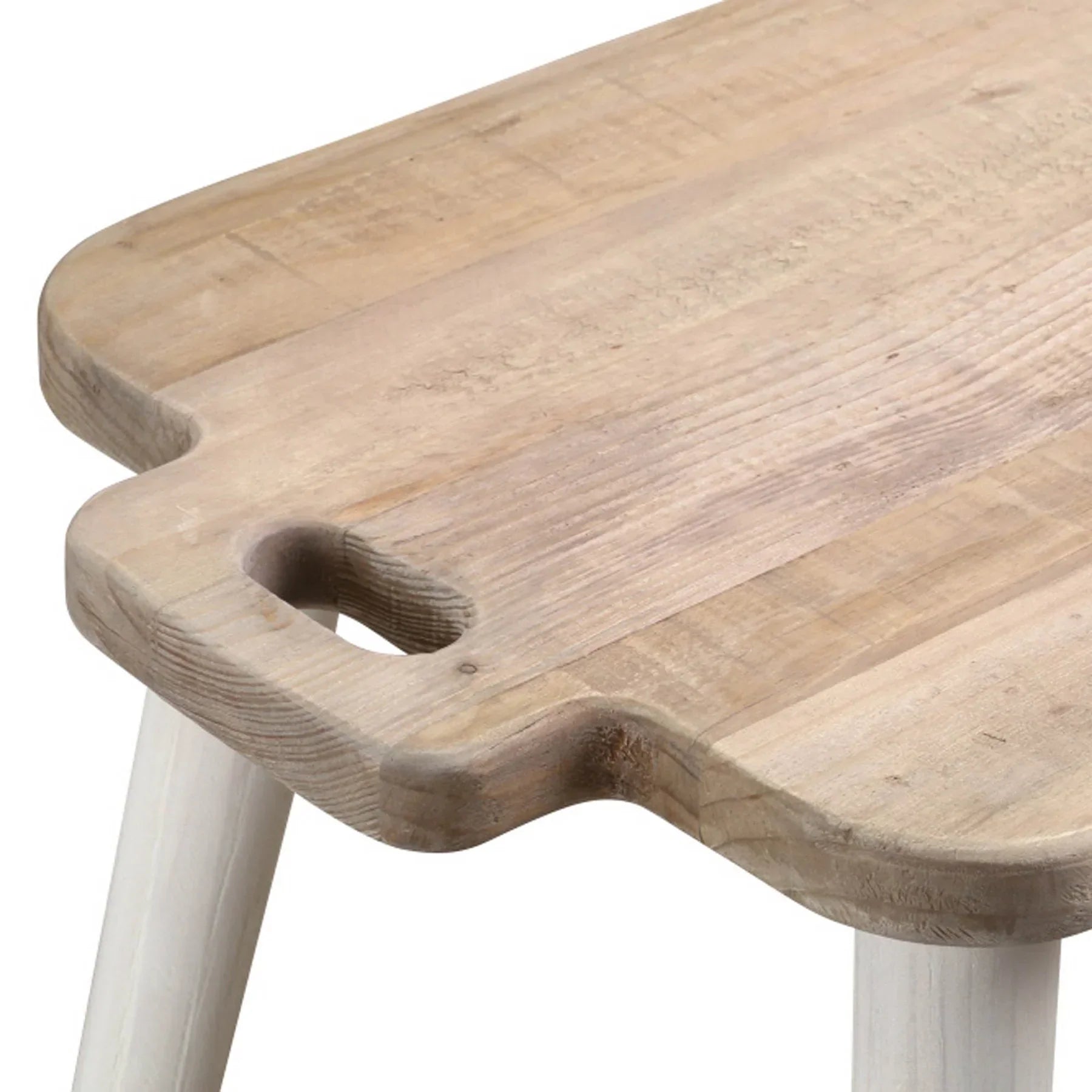 Front perspective view of the Juliet side table featuring a rectangular tray-style top and tapered white-washed legs