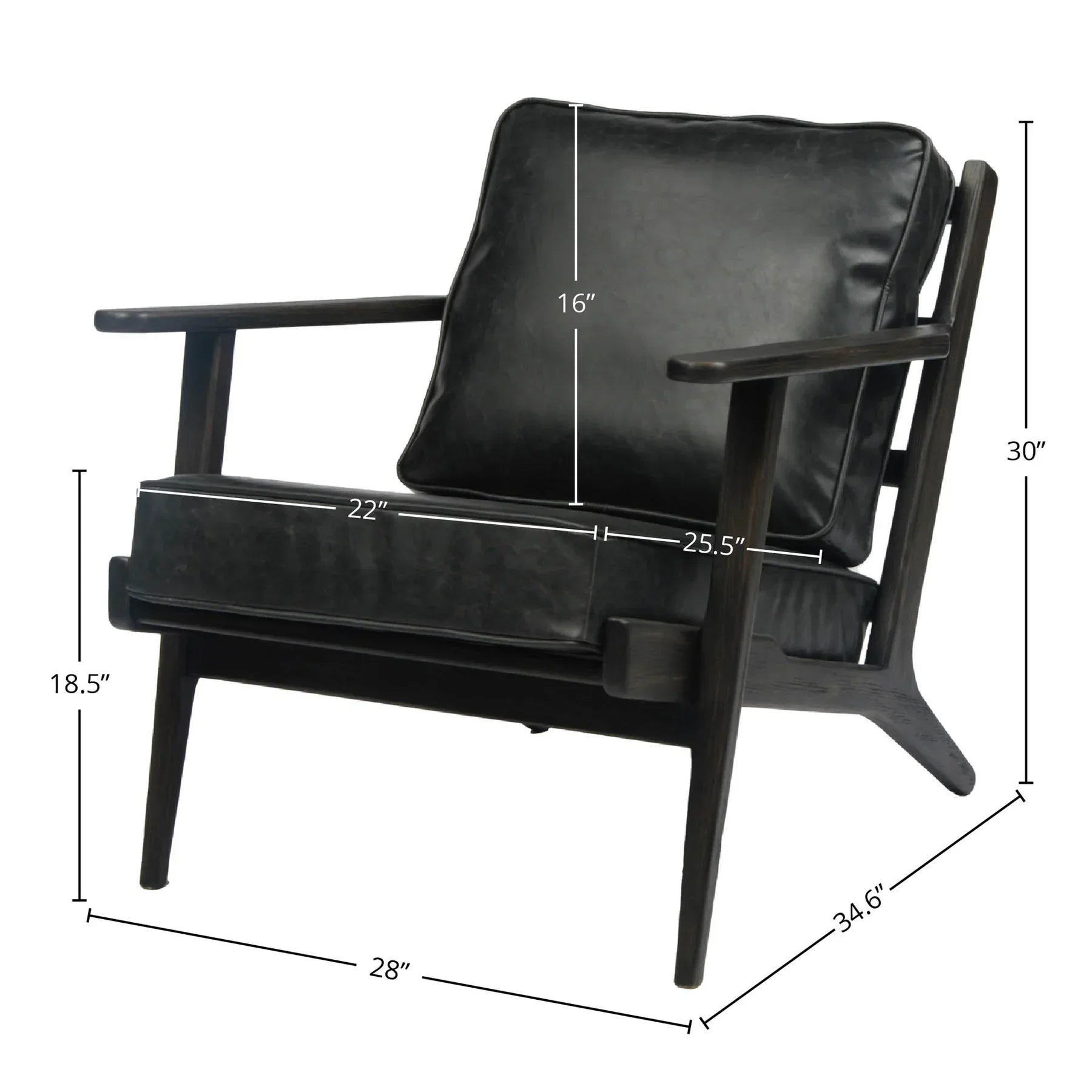 Junior arm chair in black leather with dimensions