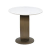 Profile shot showcasing the slender width of the antique brass ring support and the flat polished marble surface