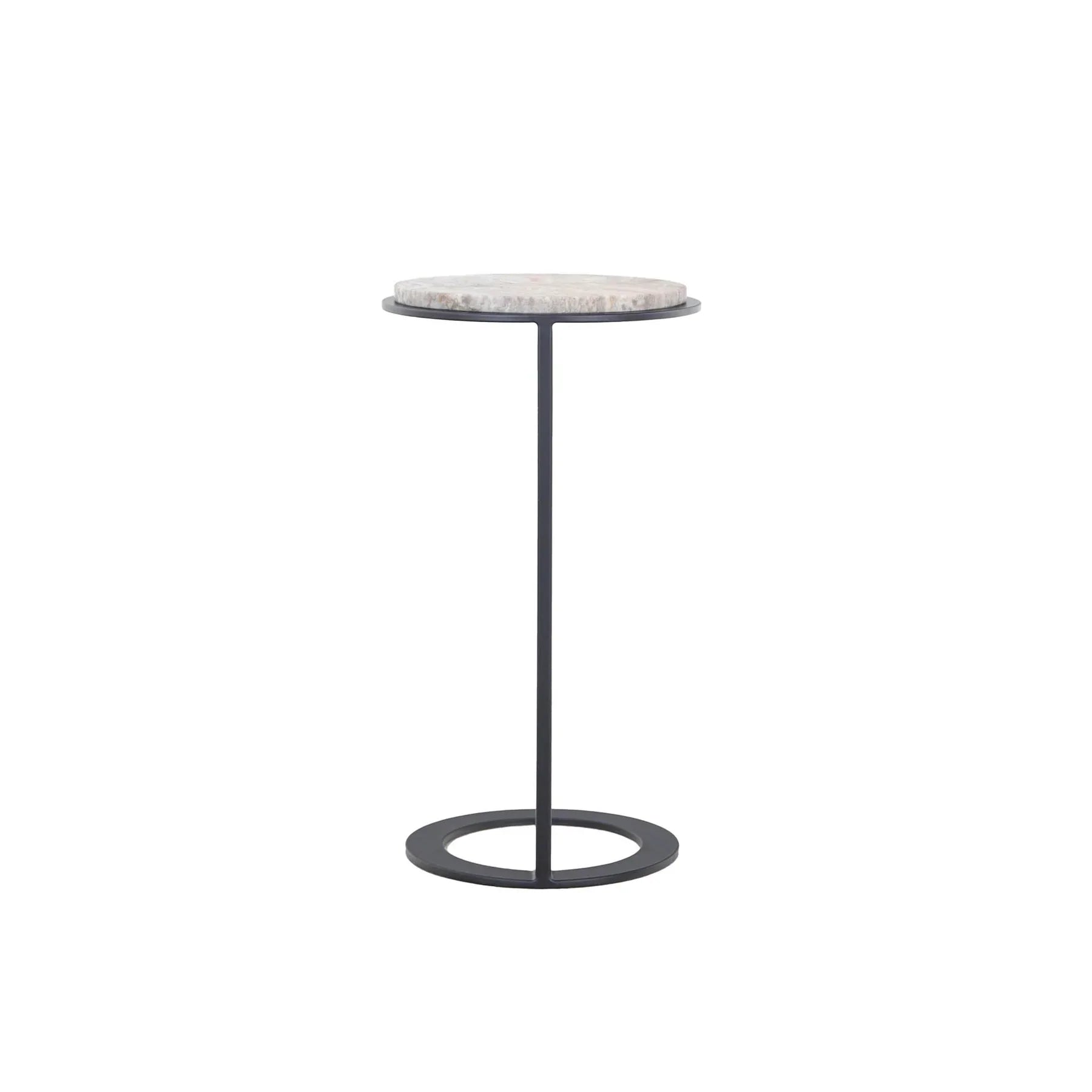 Straight-on front view showcasing the architectural minimalist silhouette and the circular black metal base