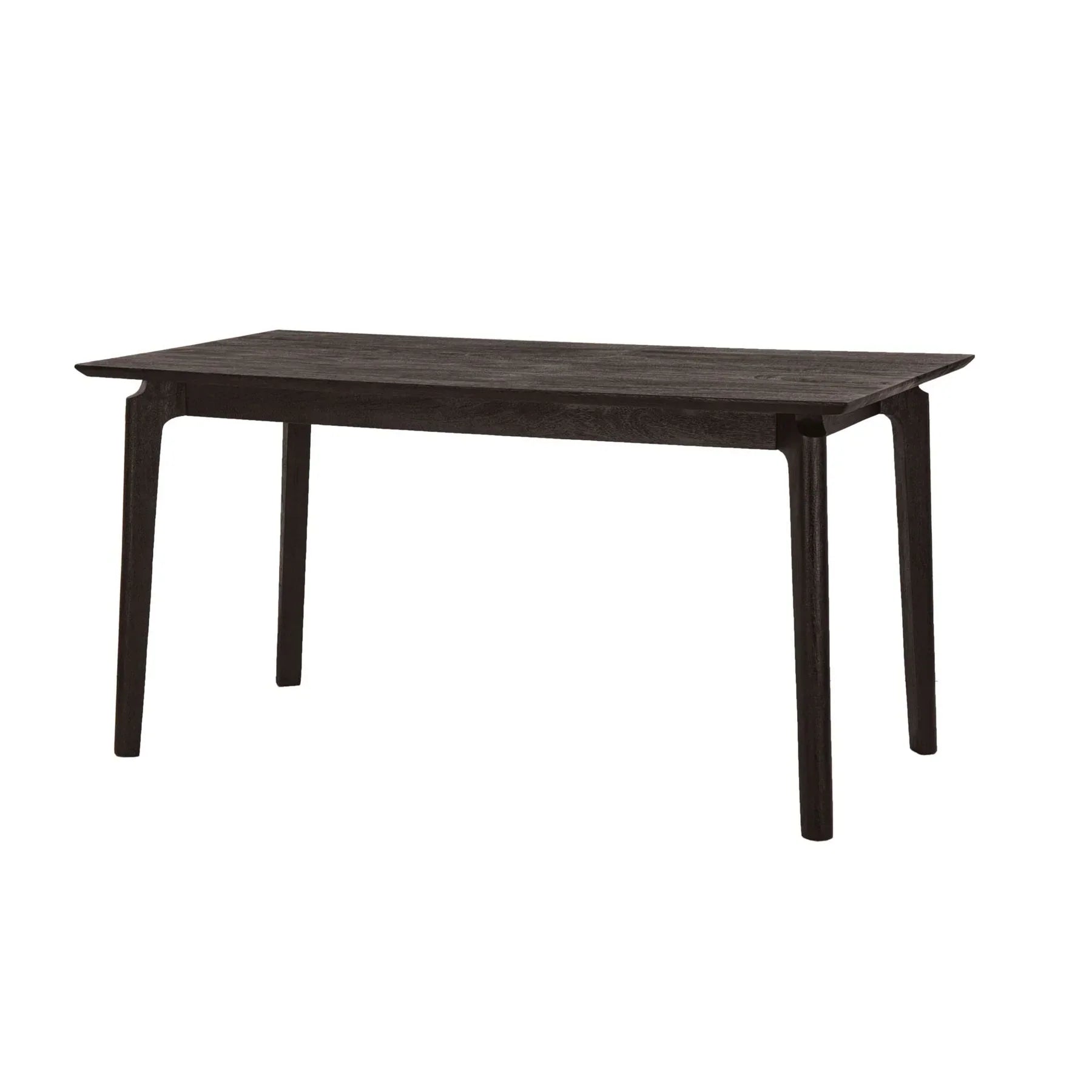 Front view of the Kenzo dining table in a light natural mango wood finish featuring a minimalist rectangular top and rounded tapered legs