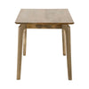 Close-up high-angle view showcasing the unique natural wood grain and light finish of the rectangular tabletop