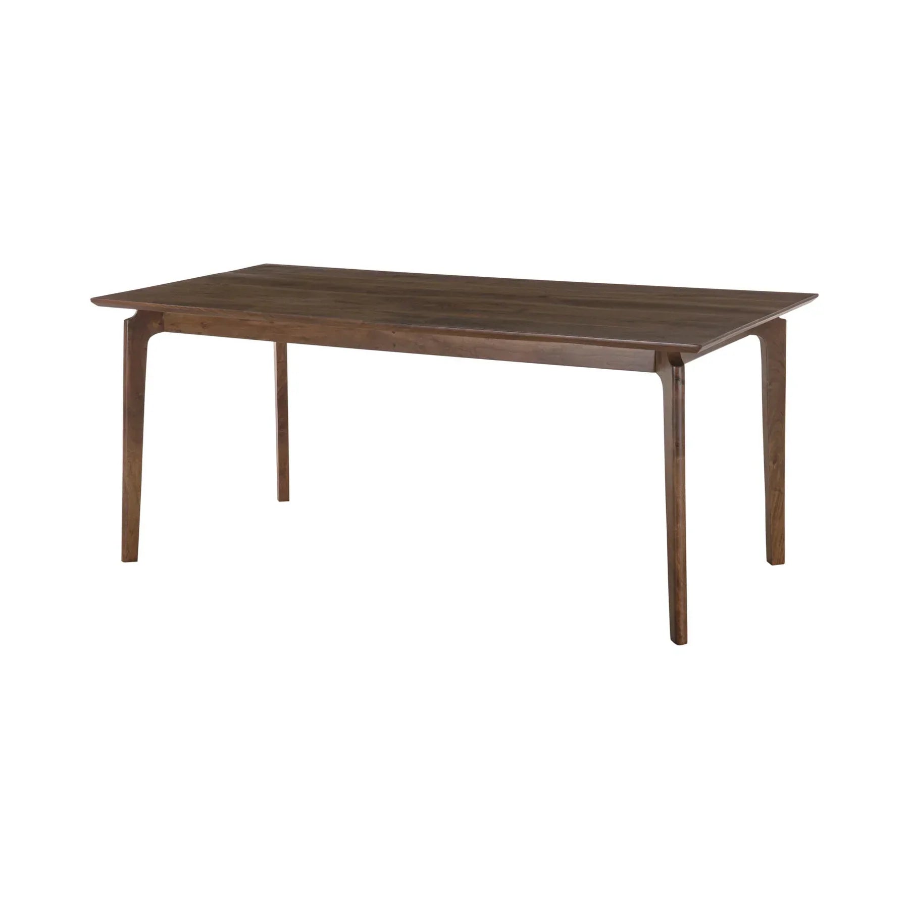 Front view of the Kenzo dining table in a light natural mango wood finish featuring a minimalist rectangular top and rounded tapered legs