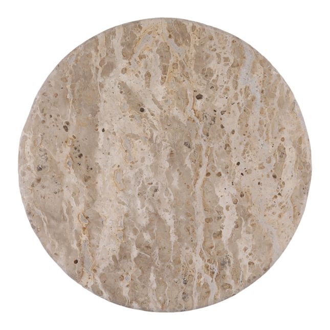 Top-down view showcasing the circular marble surface and its unique natural grey and tan veining patterns