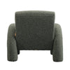 Rear view of the KOS chair in green bouclé showing the uniform textured finish and sturdy integrated back support