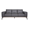Front view of Kreska genuine leather sofa in grey with plush seat cushions