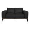 Front view of the Kreska genuine leather loveseat in black.