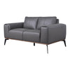 Front view of the charcoal grey Kreska genuine leather loveseat.