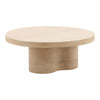 Three-quarter perspective highlighting the substantial thickness of the circular tabletop and the organic curves of the base
