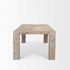 Straight-on front perspective view highlighting the wide stance and solid footprint of the reclaimed wood table