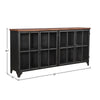 Three-quarter perspective view highlighting the natural wood grain patterns and the elongated architectural silhouette of the 4-door sideboard