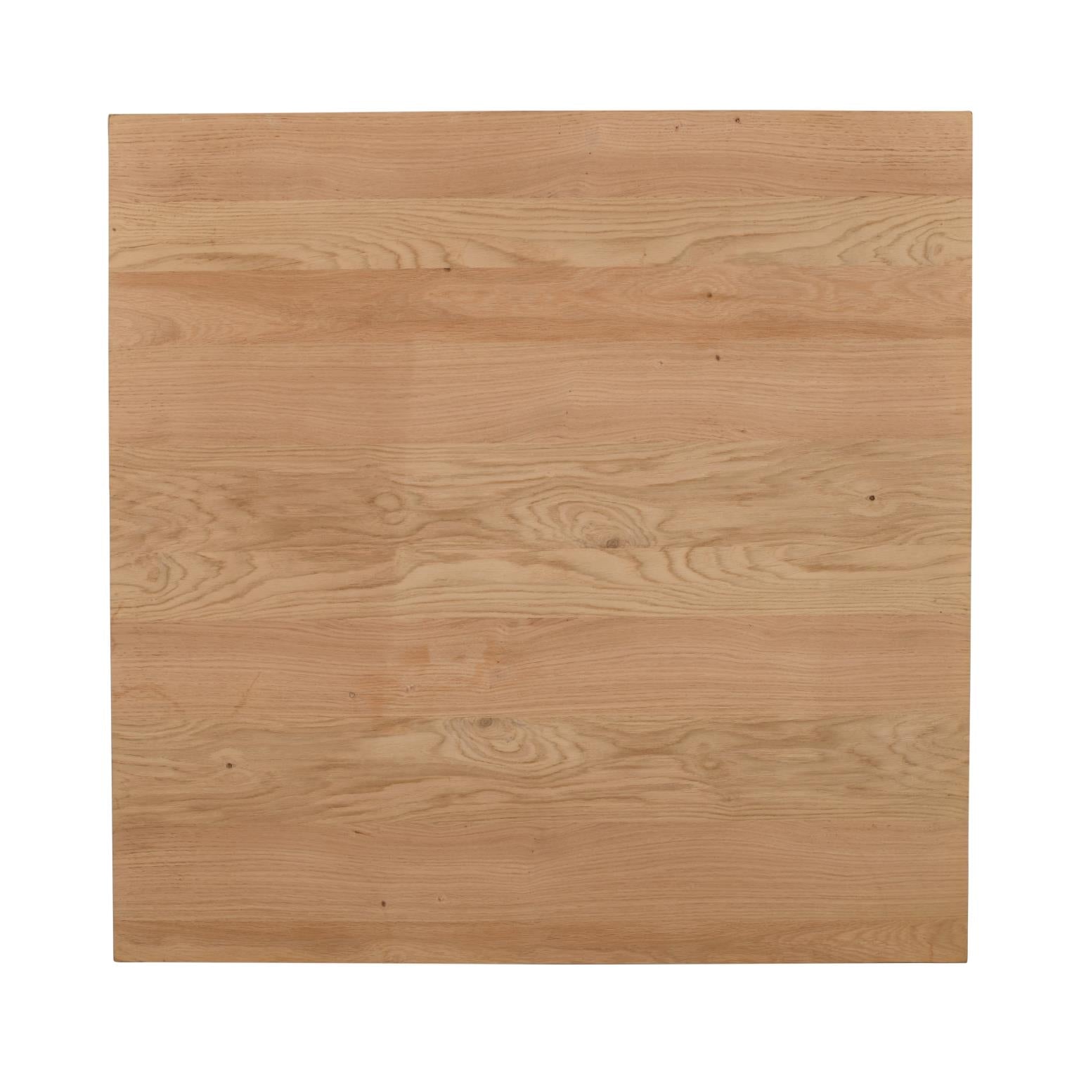 Straight-on front view showcasing the symmetrical arch design and solid wood block construction of the square coffee table