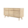 Three-quarter perspective view highlighting the rustic wood grain and the architectural tapered wooden legs