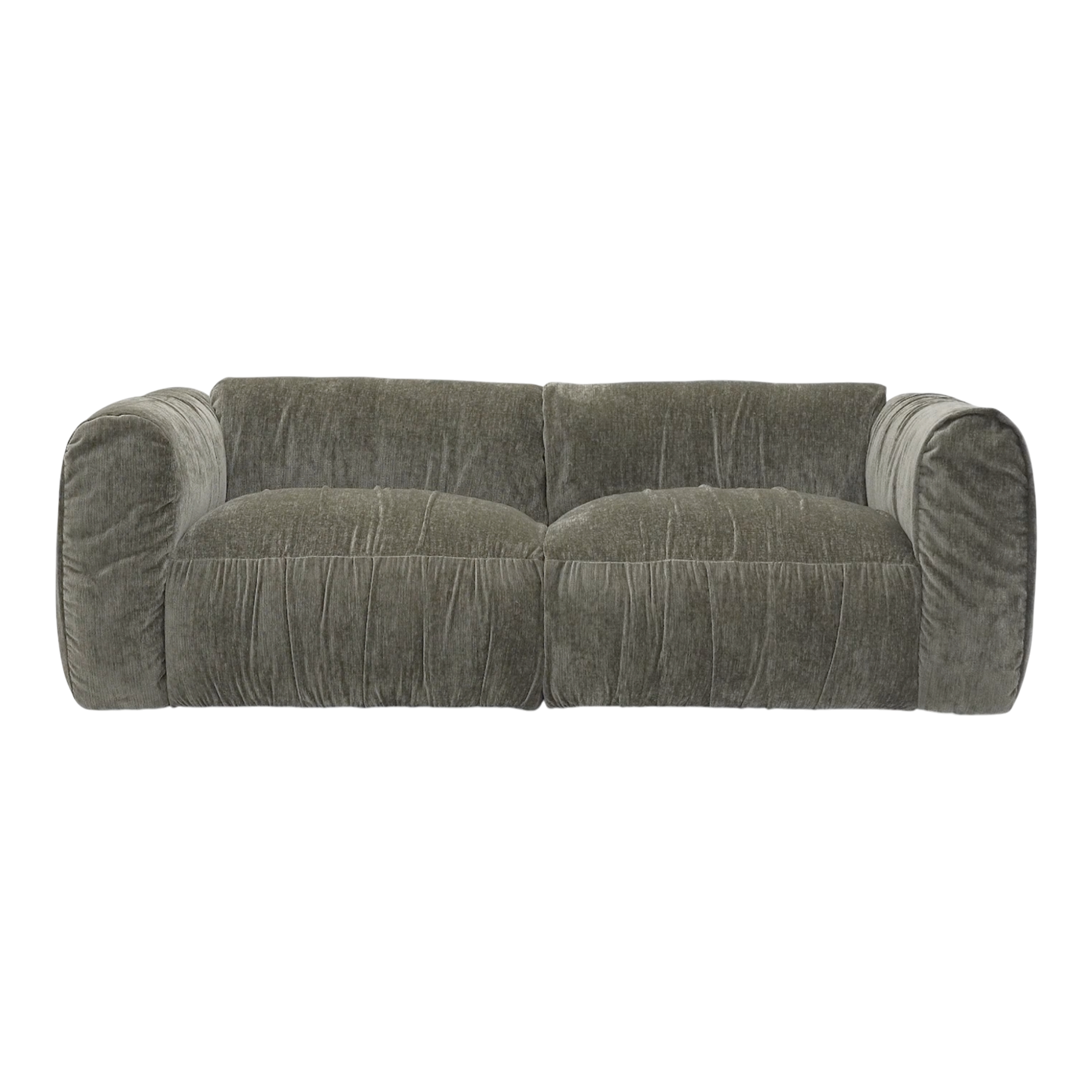 Front view of the Larvik modular 2-seater sofa in moss green corduroy