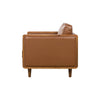 Side profile showcasing the clean architectural lines and the sturdy wooden leg base