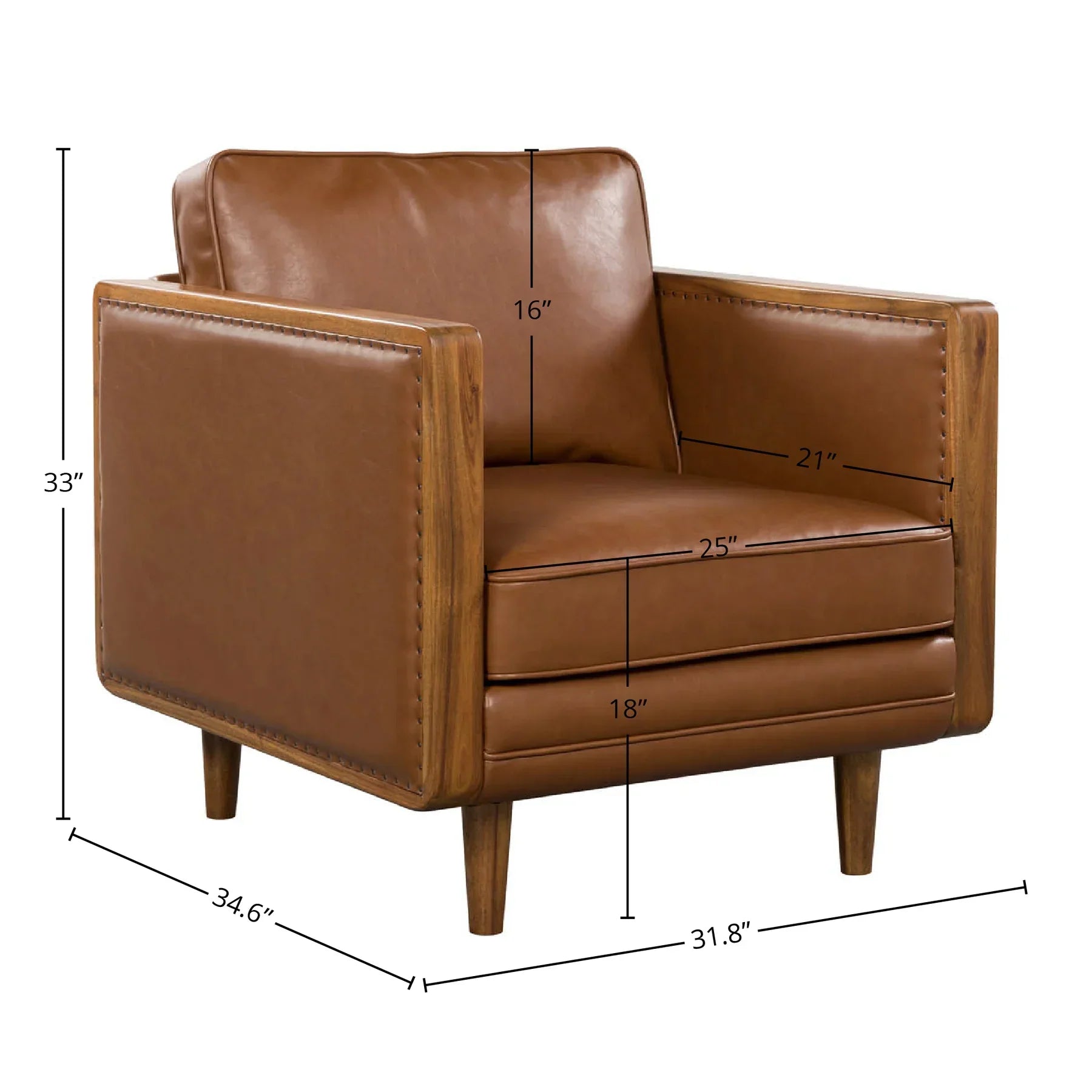 Technical diagram showing the width, depth, and height specifications for the Mandalay club chair