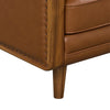wood-leg-joint-detail	Detailed view of the natural-finish tapered wood leg and its secure attachment to the leather frame