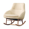 Front view of the Las Vegas Rocker Club Chair in white boucle fabric with a curved walnut wood rocking base