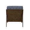 Direct back view of the blue Lawrence chair showing the solid wood support