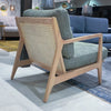 Direct back view of the heather grey Lawrence chair variant