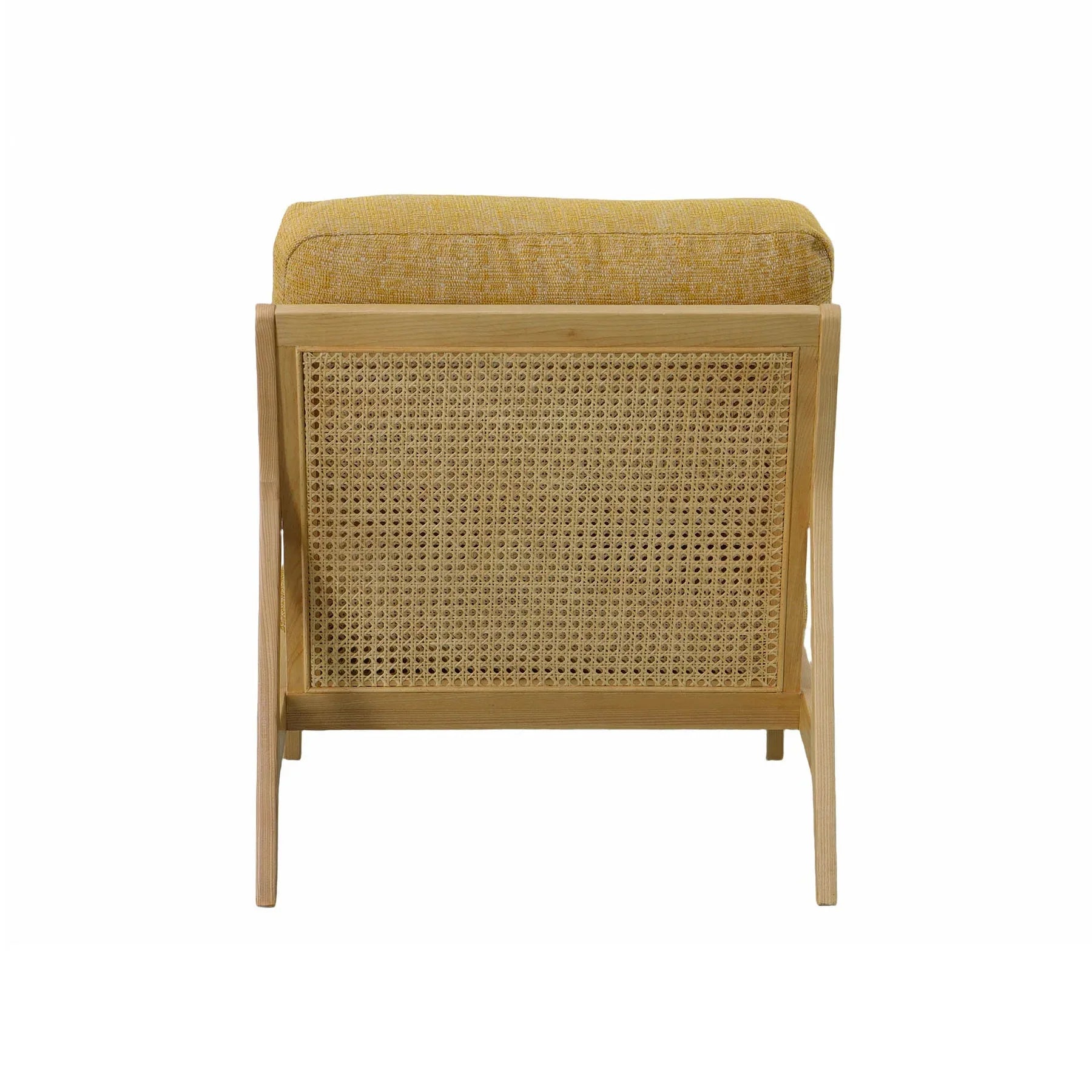 Direct back view showing the cane back on the yellow variant
