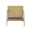 Front view of the light oak wood frame for the yellow chair