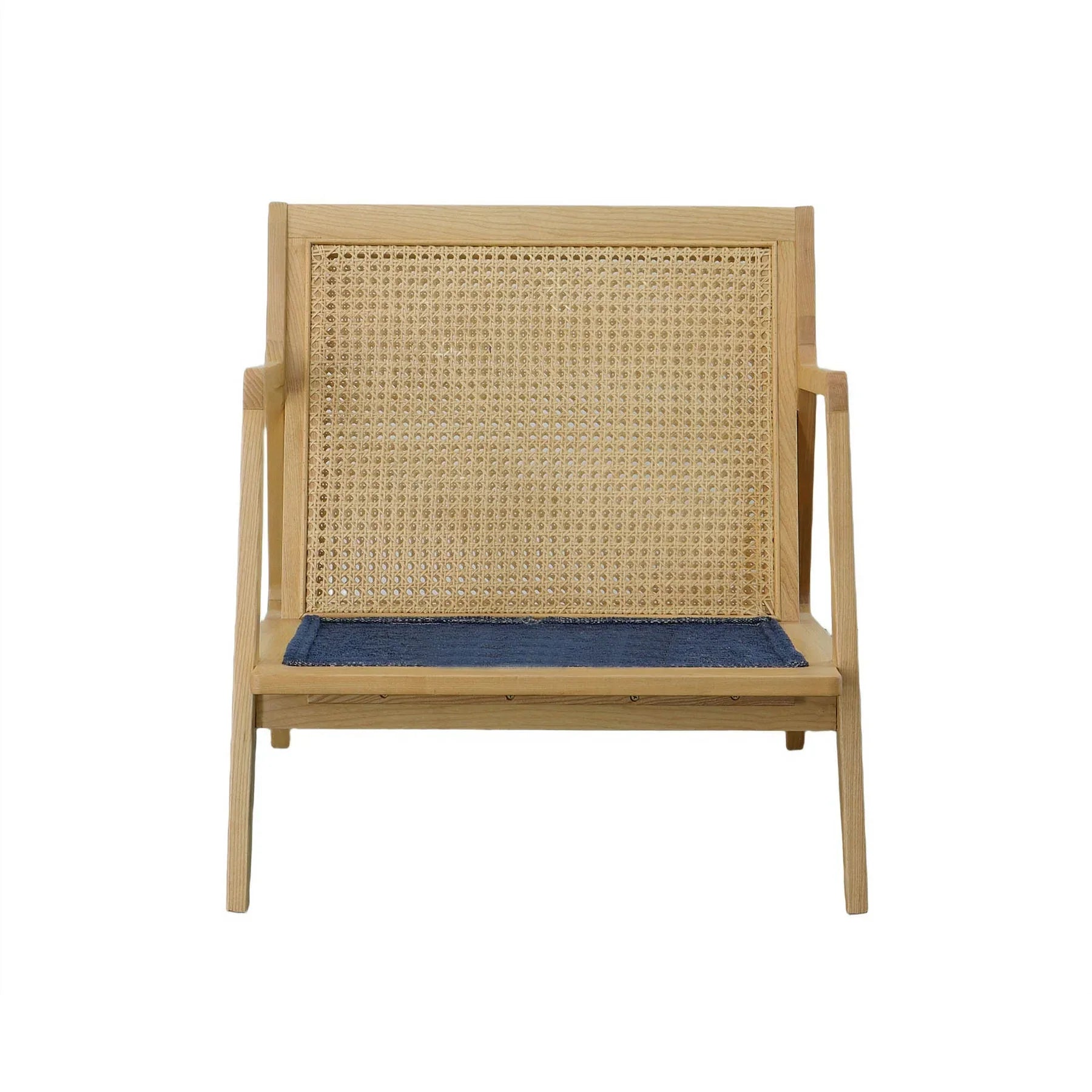 Front view of the light oak wood frame for the yellow chair