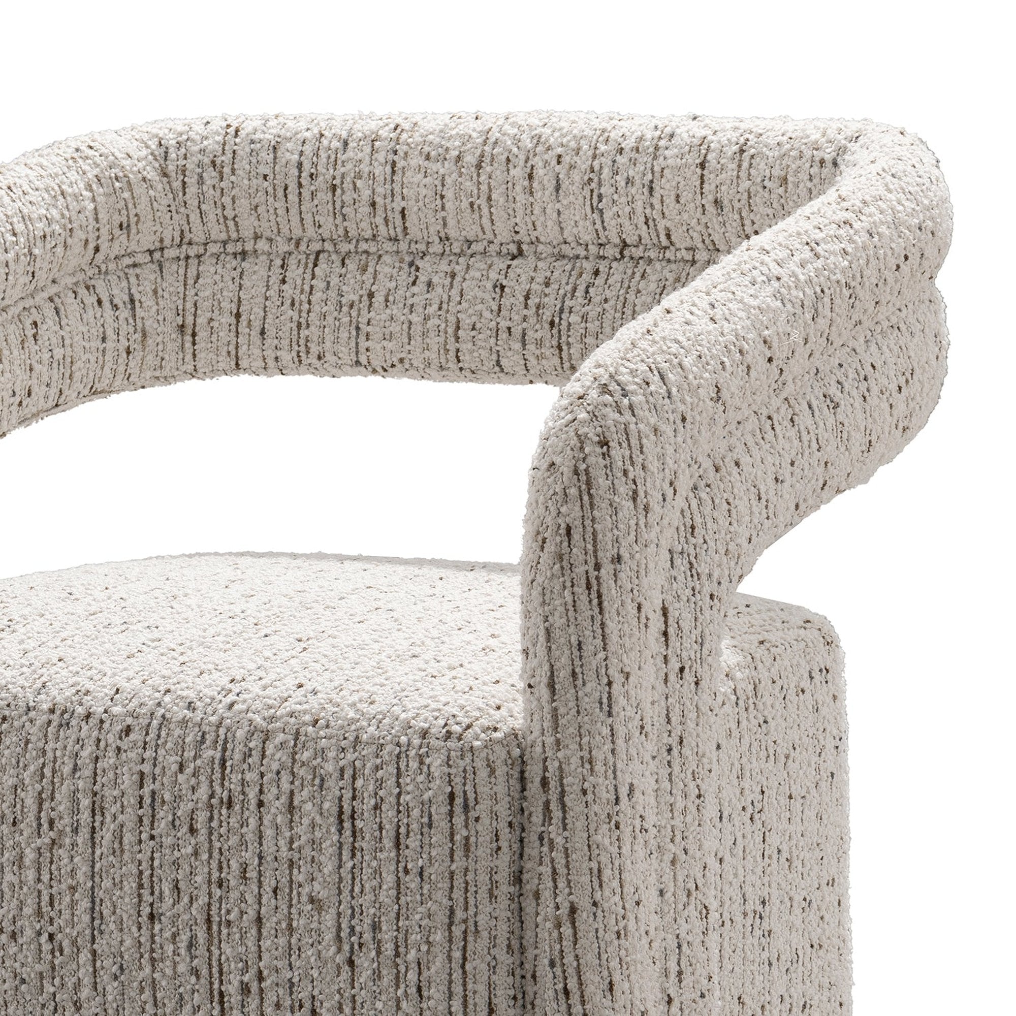 Curved backrest detail of Leif accent chair