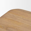 Extreme close-up shot highlighting the authentic natural wood grain patterns and smooth matte finish of the Welborn table
