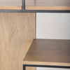 Macro shot focusing on the organic wood grain texture and warm brown finish of the shelf inserts