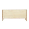 Rear view showing the solid finished light wood back panel and the architectural tapered leg base