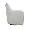 Side profile showcasing the clean lines and low-profile swivel base of the Lilith armchair