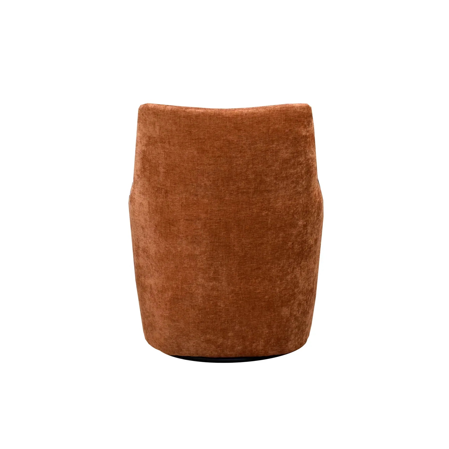 Direct back view of the Lilith chair in terracotta woven linen