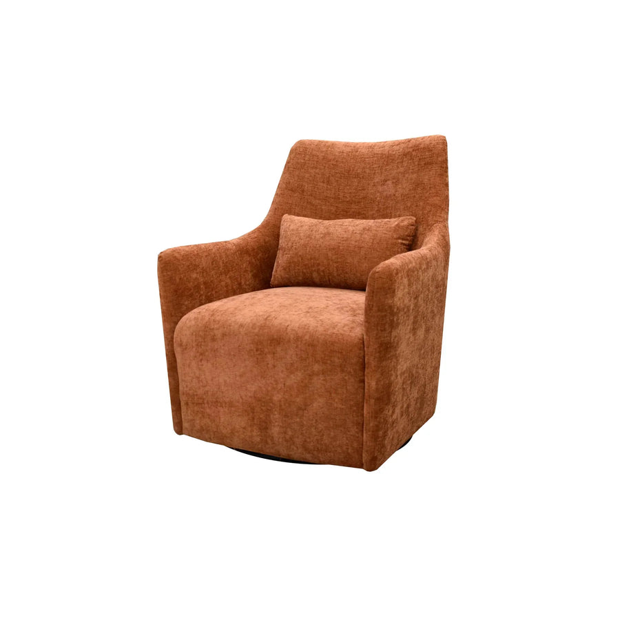 Three-quarter perspective of the Lilith chair showcasing the high backrest and structured arms