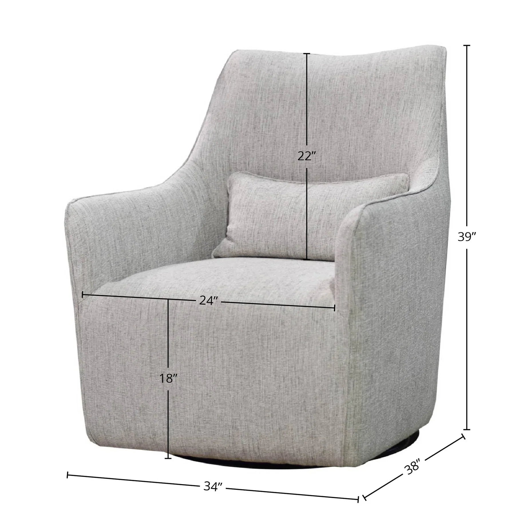 Technical diagram showing the width, depth, and height specifications for the Lilith chair