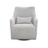 Front view of the Lilith Swivel Chair in grey woven linen fabric with a matching lumbar pillow