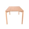 Straight-on side profile view emphasizing the slim tabletop design and the stable stance of the natural oak legs