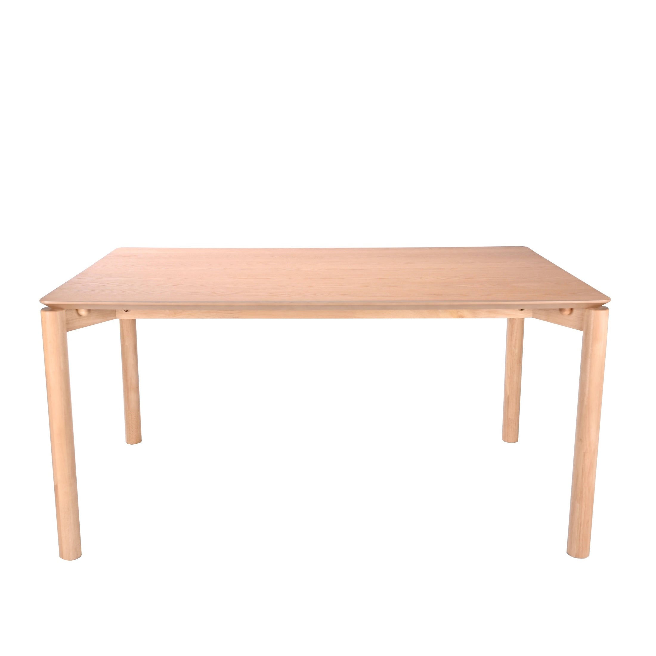 Front view of the Linus rectangular dining table in a natural oak finish featuring clean lines and a minimalist silhouette