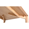 Detailed shot of the table's underside showing the high-quality wood support beams and structural joinery